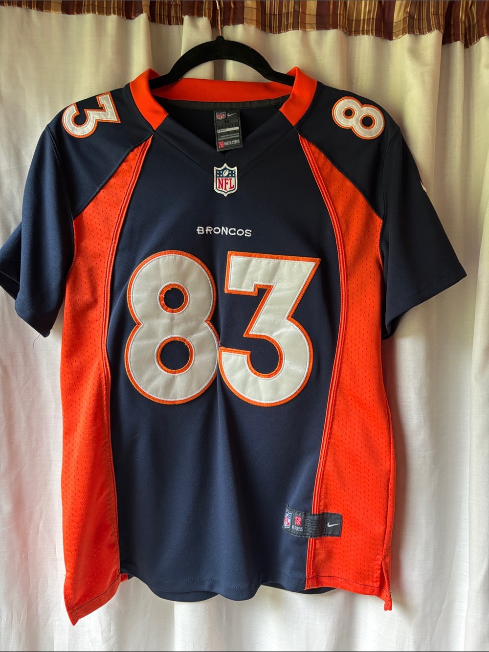 Nike Broncos #83 Navy and Orange Football Jersey